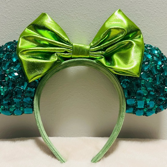 Disney Ears Rhinestones Green Handmade - Picture 2 of 4